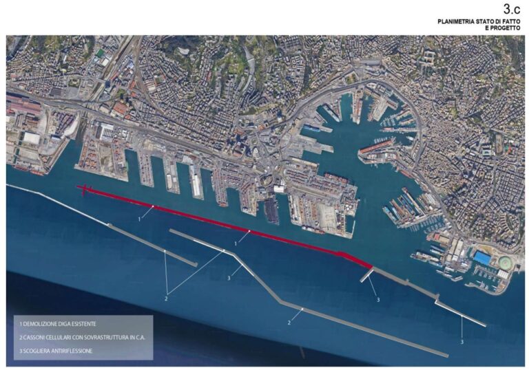 Nuova diga di Genova – planimetria stato di fatto e progetto