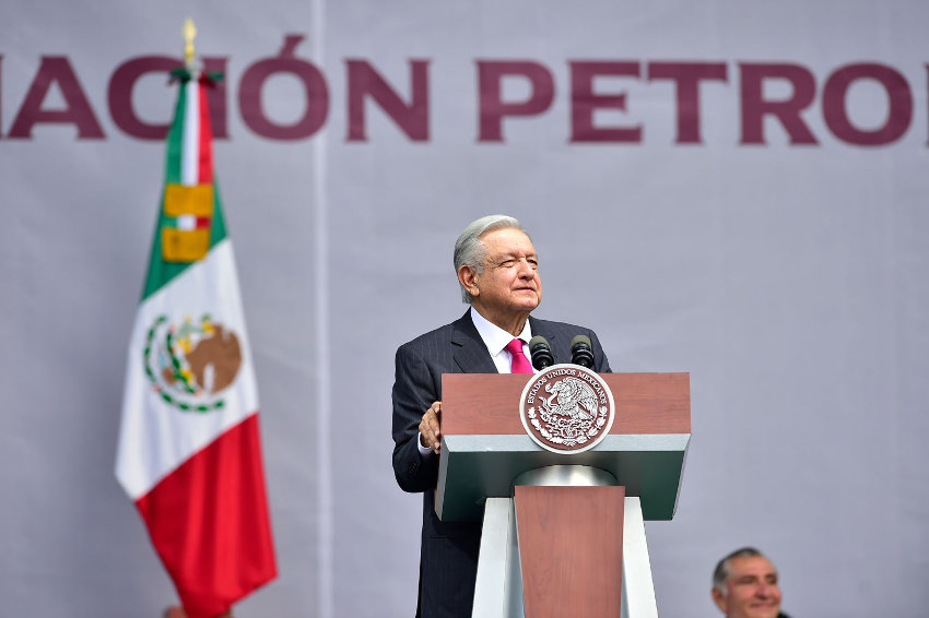 AMLO at an event celebrating oil expropriation