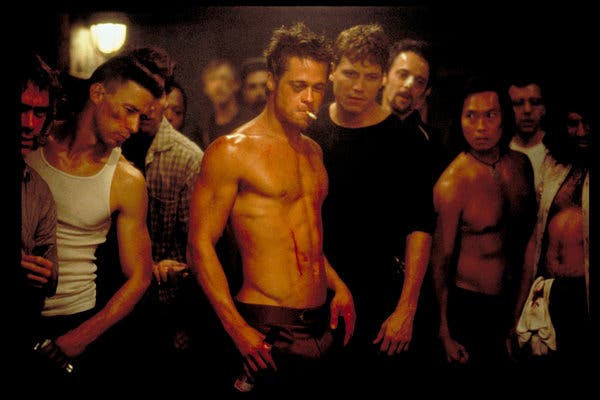 Brad Pitt, center, in “Fight Club,” directed by David Fincher.