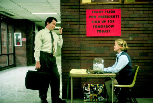 Matthew Broderick and Reese Witherspoon in “Election,” directed by Alexander Payne.
